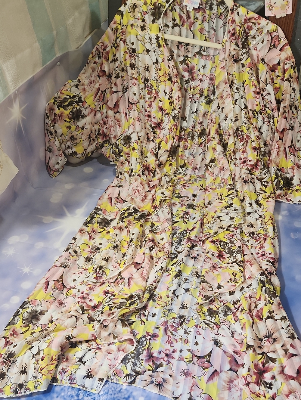 LuLaRoe Floral Kimono in Yellow and Pink With Waterfall Front